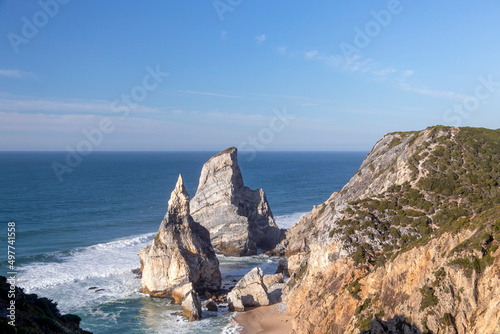 Cliffs of the Praia da Ursa beach by Cabo da Roca  between Cascais and Sintra on the Lisbon coast of Atlantic ocean  Portugal
