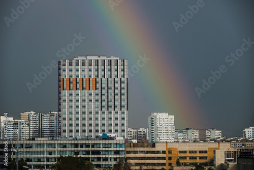 Photography Modern buildings of Moscow under the rainbow