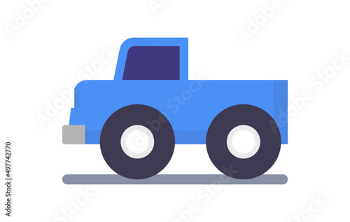 Toy car and blue pick up for kids playing flat vector illustration.