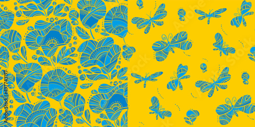 Ukrainian colors peasant style seamless pattern