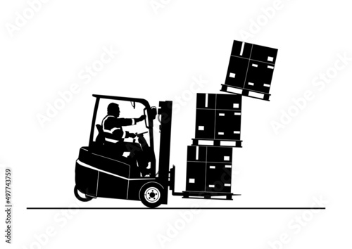 Forklift load hazard. Silhouette of an overloaded forklift. Vector.