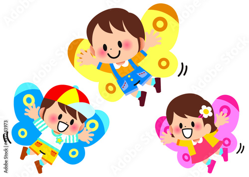 春,蝶,子供,友達,幼稚園,保育園,小学生,小学校,誕生日,３月,４月,５月,動物,パーティー,お祝い,おめでとう,かわいい,キャラクター,元気,笑顔,楽しい,園児,嬉しい,なかよし,幼児,ジャンプ,飛ぶ,遊ぶ,生徒,仲良し,喜ぶ,子供達,仲間,バンザイ,人物