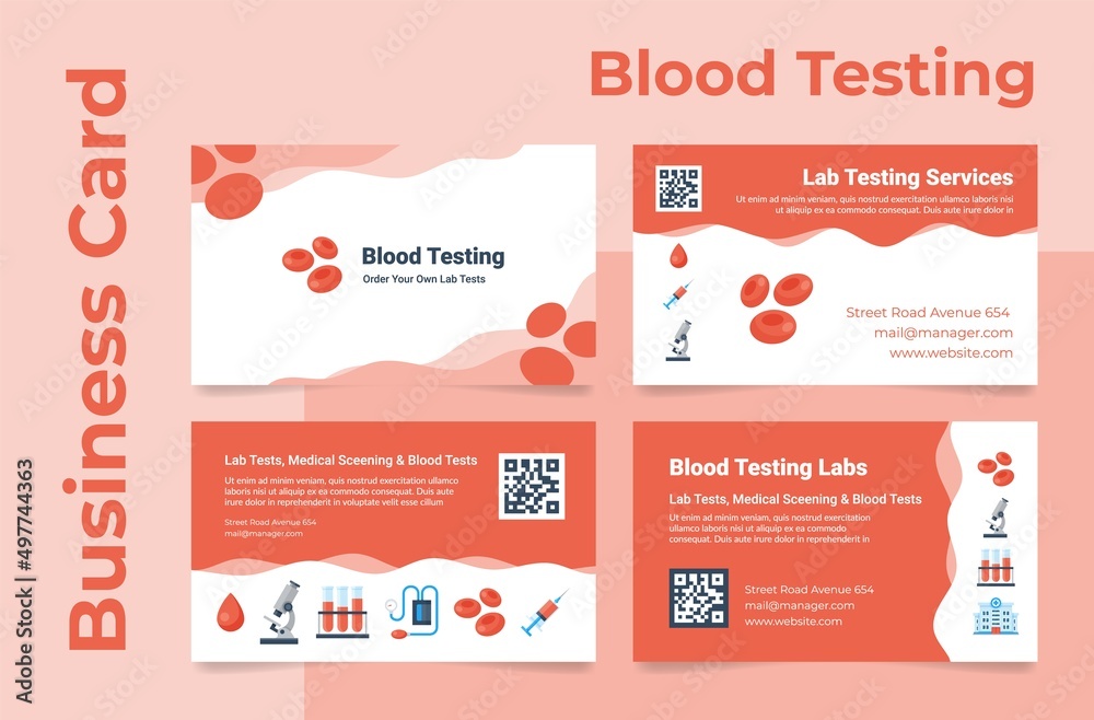 Fototapeta premium Collection blood testing lab service business card vector medical screening health analysis