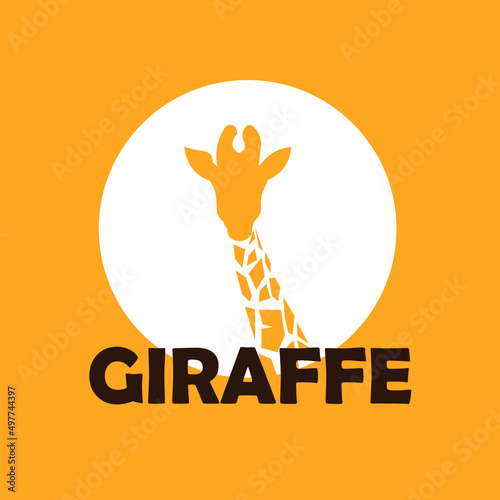 Yellow giraffe head silhouette illustration logo