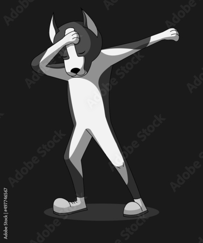 Dog dabbing. Black and white American Staffordshire Terrier showing a DAB pose. T-shirt print. 