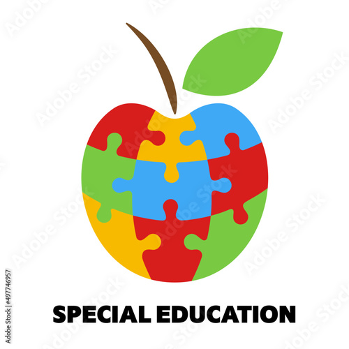 Autism Teacher. Colorful puzzle apple concept vector on white background.