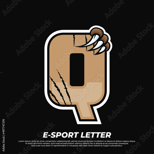 Tiger claw mascot sport logo design. Letter Q with Tiger scratch animal mascot illustration logo