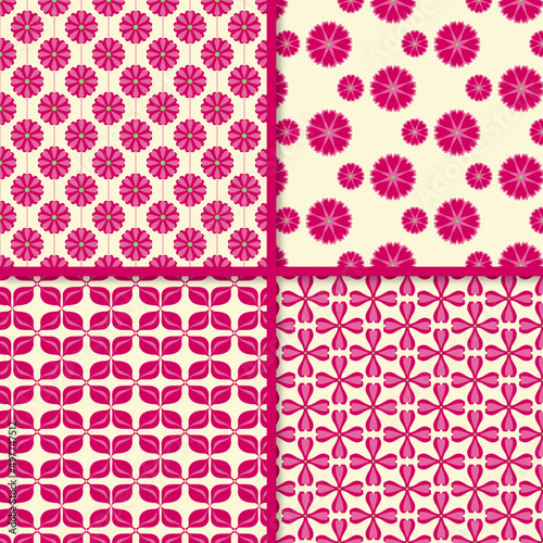 Set of Four Feminine Seamless Patterns in Pink and Cream