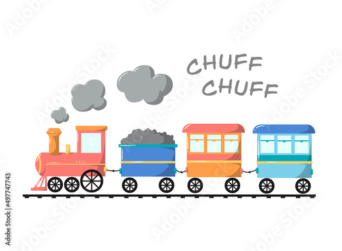 cute hand drawn train with locomotive and 3 wagons. Good for nursery posters, prints, cards, stickers, etc. EPS 10