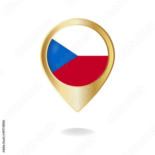 Czech Republic flag on golden pointer map, Vector illustration eps.10