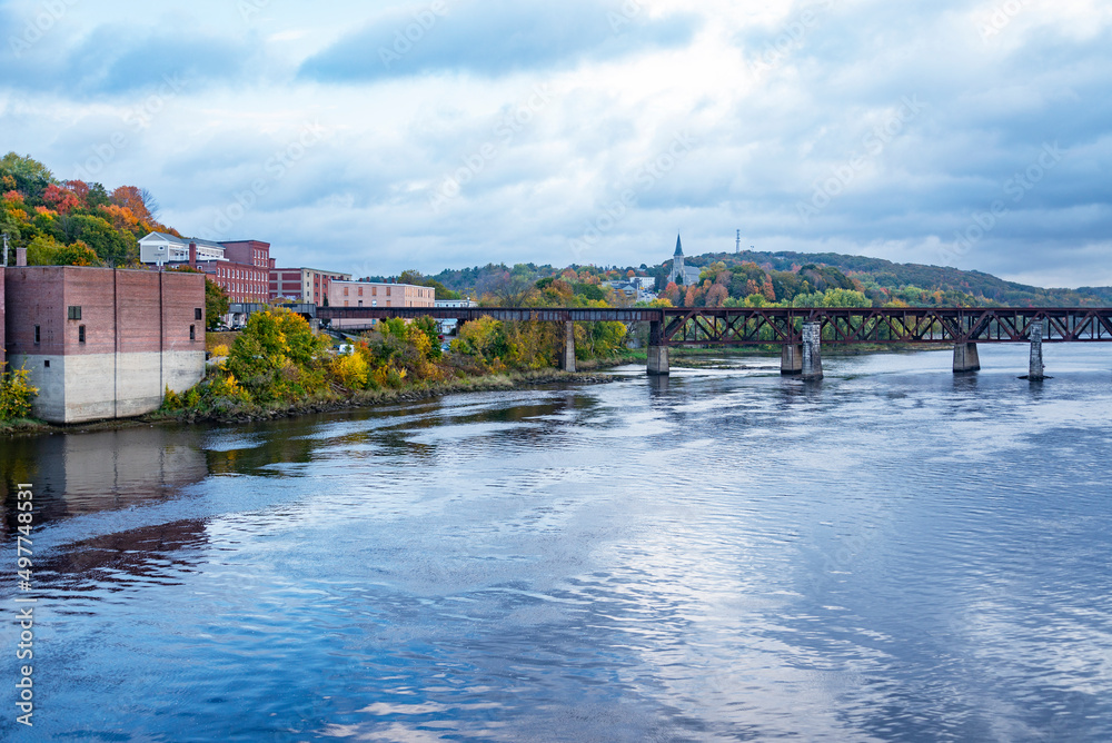 Waterfront of historic Downtown along the Kennebec River, Augusta, Maine