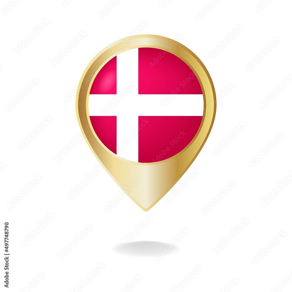 Obraz premium Denmark flag on golden pointer map, Vector illustration eps.10