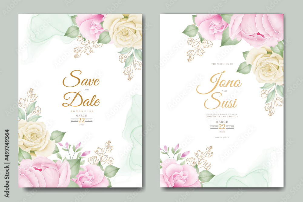 Beautiful floral watercolor wedding invitation card 