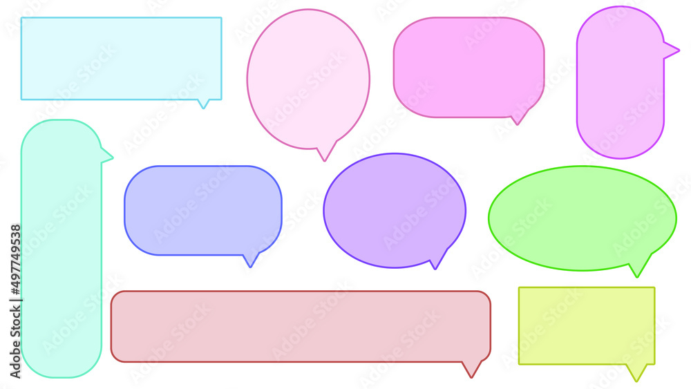 set of blank colorful speech bubble, conversation box, chatbox, speaking bubble, thinking balloon on white background set of blank colorful speech bubble, conversation box, chatbox, speaking bubble, thinking balloon on white background