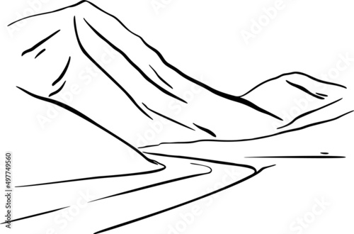 road, mountains, hand draw vector illustration art