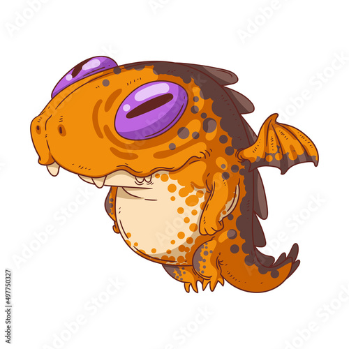 Funny Little Dragon, isolated vector illustration. A cute flying baby dragon. Adorable Fairytale Creature. A mythic animal. A children's book character. A toy concept. A mascot creature. A weird pet.