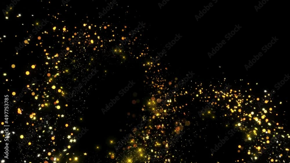 Abstract Gold flying Stars and Bokeh Glitter dust Particles Trail Crossing the screen on black background 4K. Birthday, Anniversary, new year, event, Christmas, Festival, Diwali. Abstract Gold flying Stars and Bokeh Glitter dust Particles Trail Crossing the screen on black background 4K. Birthday, Anniversary, new year, event, Christmas, Festival, Diwali.