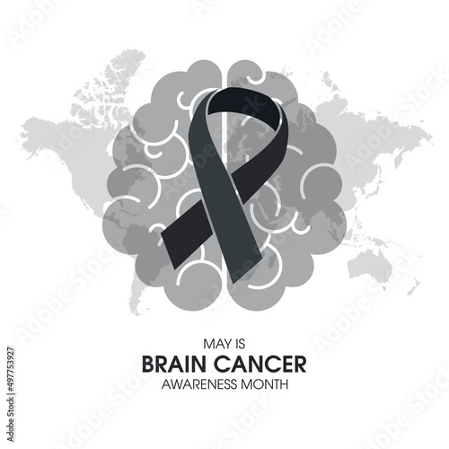 May is Brain Cancer Awareness Month vector. Human brain with grey ribbon icon vector isolated on a white background