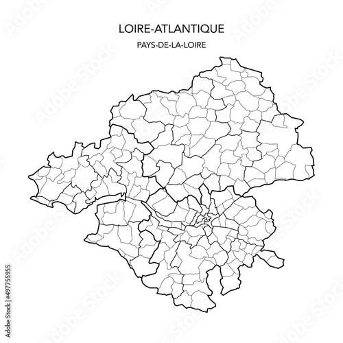 Vector Map of the Geopolitical Subdivisions of the French Department of Loire-Atlantique Including Arrondissements, Cantons and Municipalities as of 2022 - Pays De La Loire - France photo