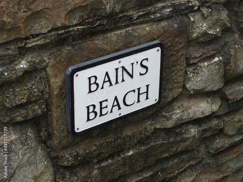 Canvastavla Sign BAIN'S BEACH in Lerwick, Shetland Islands, Scotland, UK