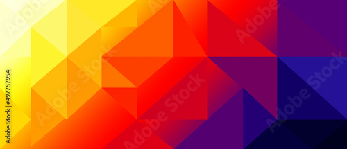 abstract background made up of triangles Color gradation from purple to red to yellow.