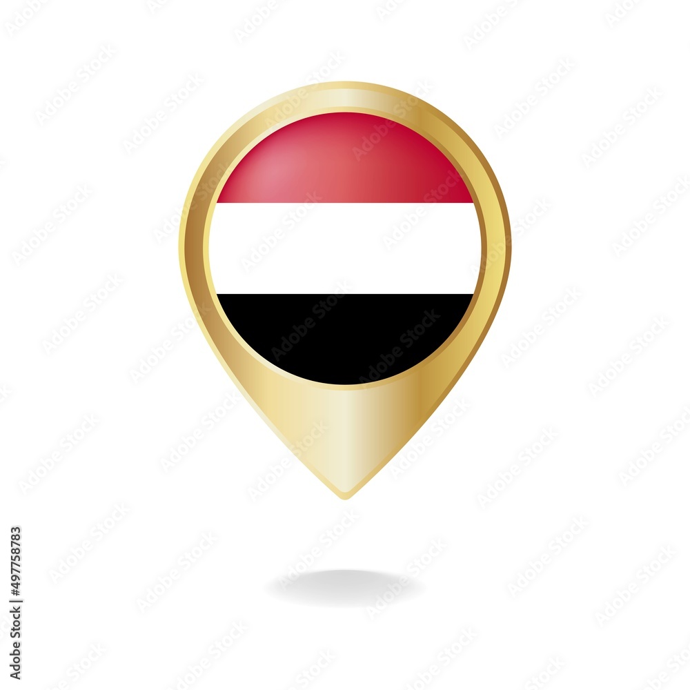 Yemen flag on golden pointer map, Vector illustration eps.10 Yemen flag on golden pointer map, Vector illustration eps.10