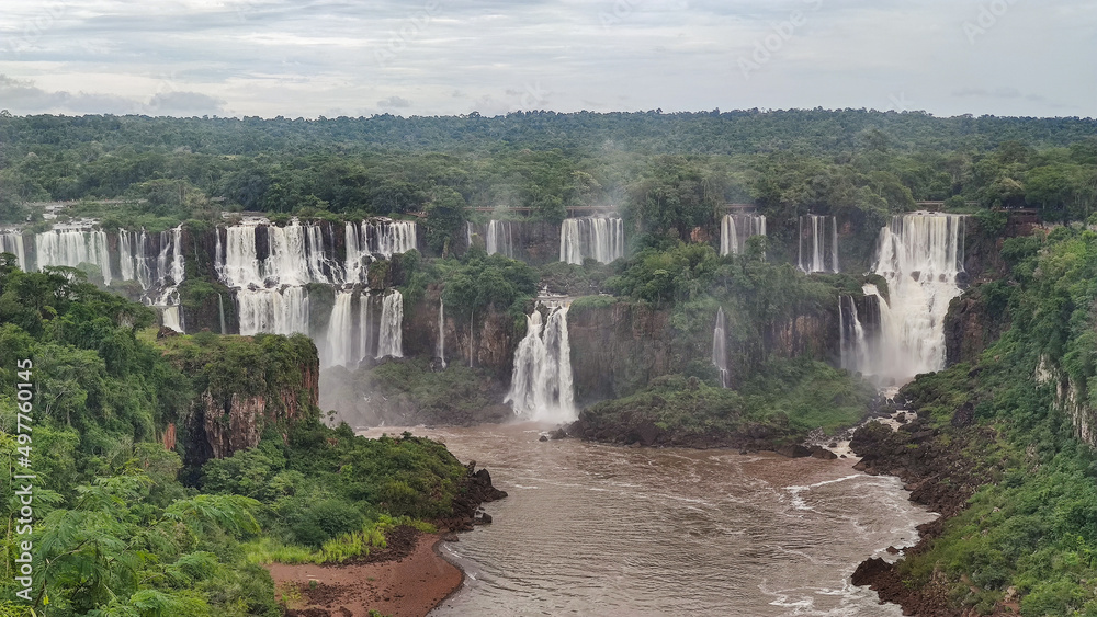 viewpoint overlooking the Iguaçu Falls. Iguaçu Falls is a set of about 275 waterfalls on the Iguaçu River.
