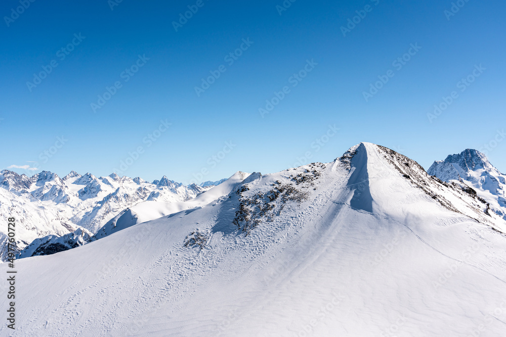 Panorama of winter snowy mountains in Caucasus region, Russia Panorama of winter snowy mountains in Caucasus region, Russia
