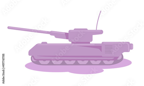 Battle tank semi flat color vector object. Military fighting transport. Full sized item on white. Armoured combat vehicle. Simple cartoon style illustration for web graphic design and animation