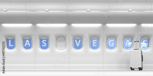 Canvas Print Las Vegas words on an airplane portholes. 3d rendering