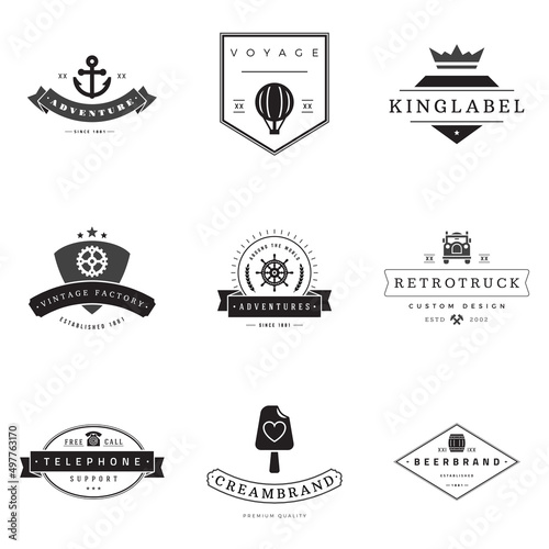 Retro logotypes vector set. Vintage graphics design elements for logos, identity, labels, badges, ribbons, arrows and other objects.