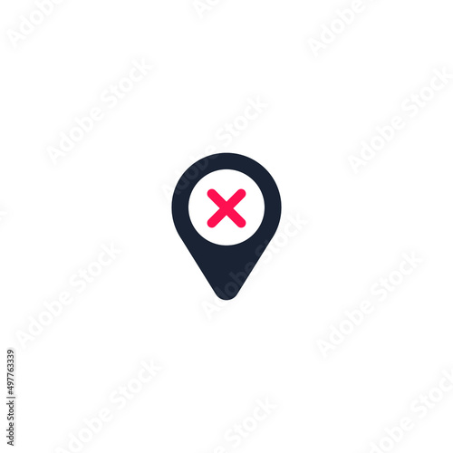 Map pin NO vector icon. X. GPS. Cross. Delete. Travel. Web. Destination. Cancel.