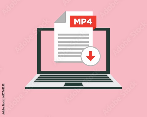 Download MP4 icon file with label on laptop screen Downloading document concept photo