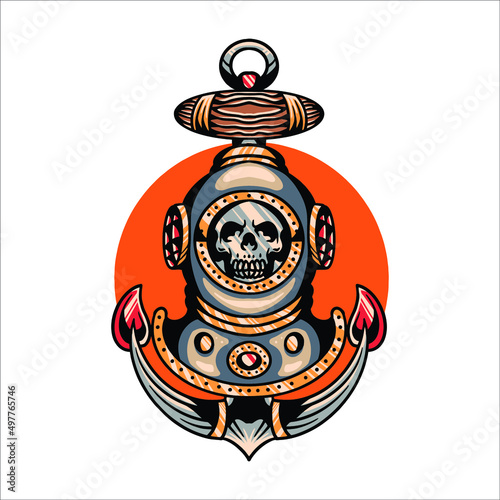 skull diver tattoo vector design