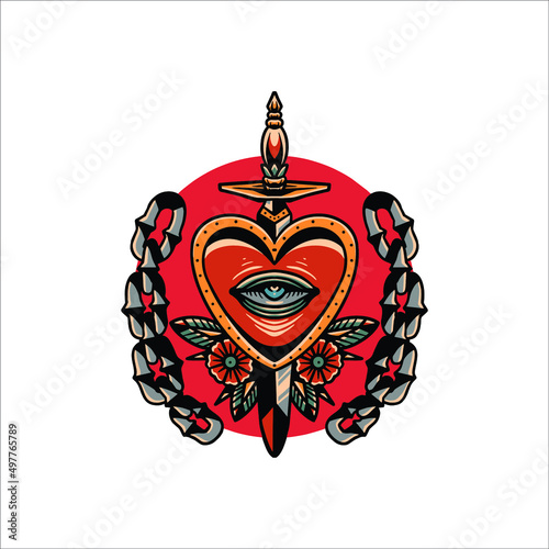 heart and knife tattoo vector design