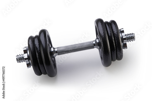 black metal dumbbell against white background with clipping path