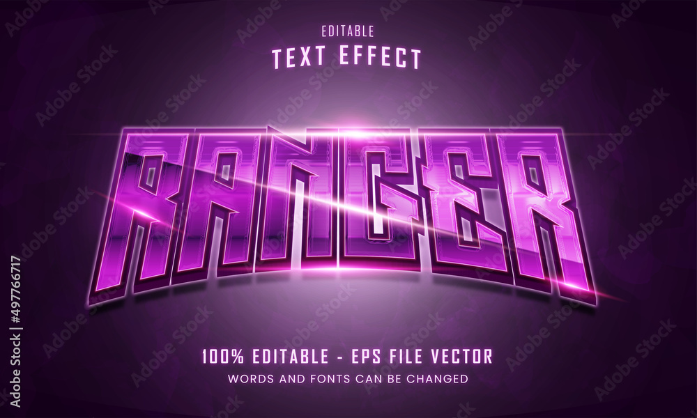 Pink ranger hero neon text style editable text effect Premium Vector