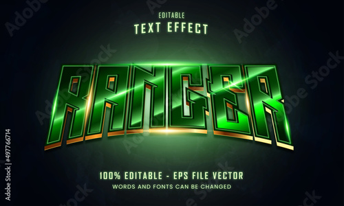 Green ranger hero neon text style editable text effect Premium Vector	