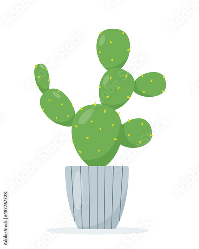 Cactus icon. Decorative house in flower pot isolated on white background. Flat or cartoon vector illustration for home decor and botanical design.