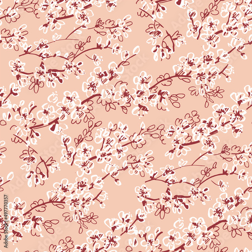 Carta da parati il sakura - Carta da parati Tender spring sakura blossom vector seamless pattern
