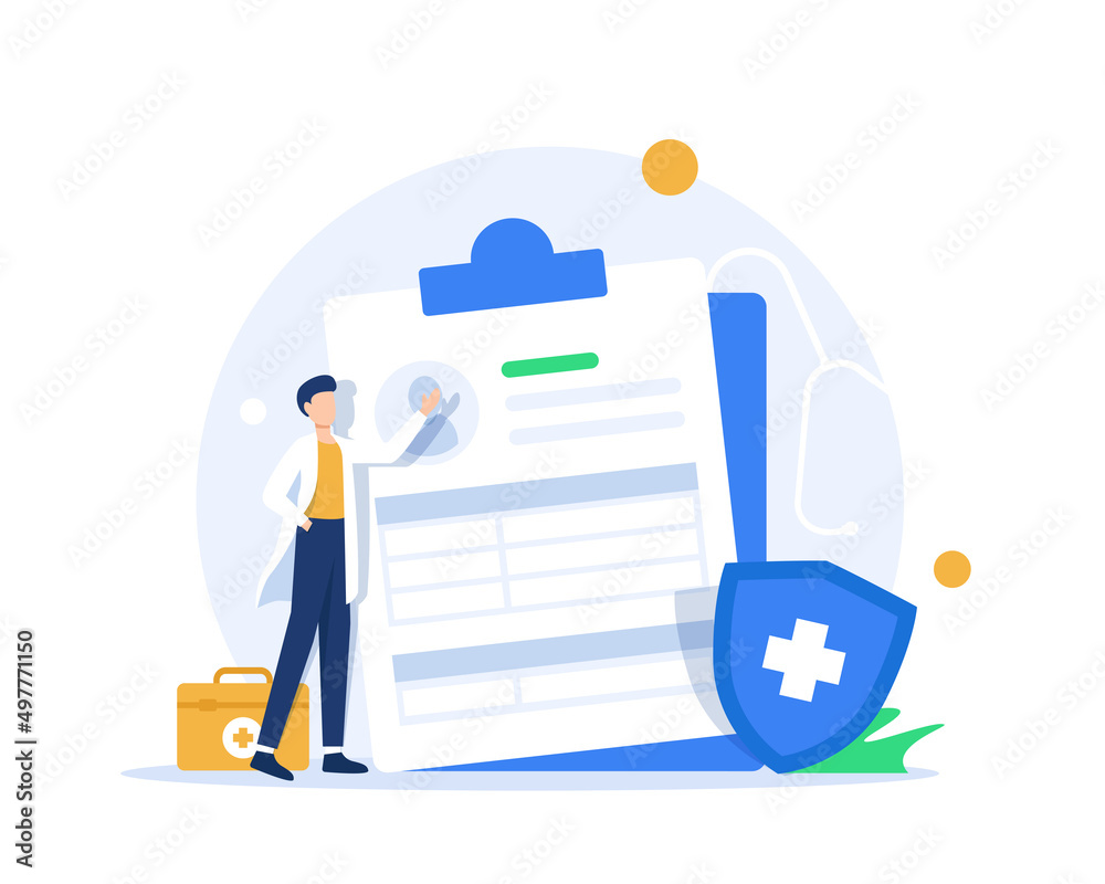 Medical Health Check up Background Landing Page Illustration,The Doctor Holds A Form Containing Patient Health List For Making Banner and Other