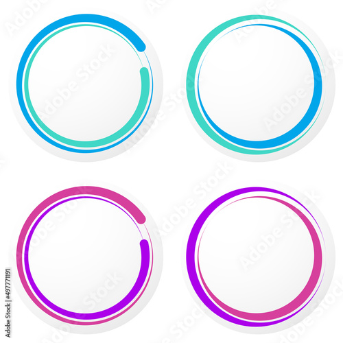 Colorful circle, circular badge, label, tag and button shape with blank, empty space. Price tag, label element