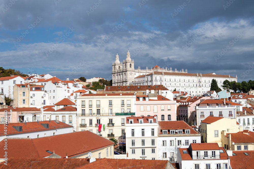 Monastery of Saint Vincent de Fora and panoramic view of Lisbon city center, Lisbon, Portugal