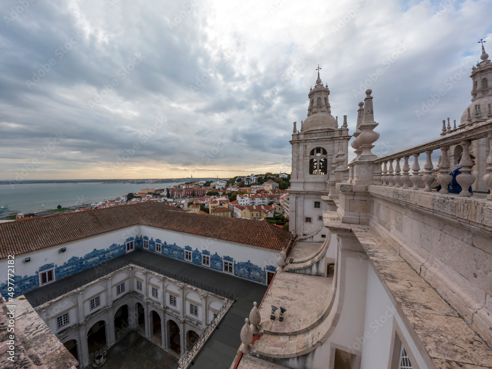Viewpoint on the roof of Monastery of Sant Vincent Outside the Walls, or Iglesia de Sao Vicente de Fora in Lisbon, Portugal