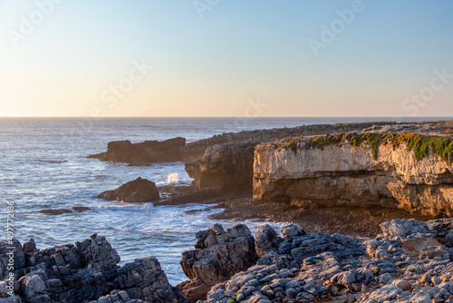Cliffs with fallen rock cliffs and formations of Costa da Guia, west of the village of Cascais, Lisbon, Portugal