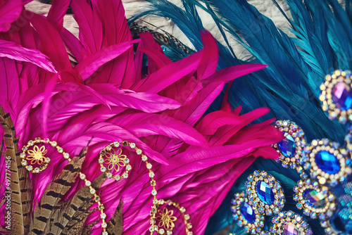 The beauty of extravagance. Still life shot of costume headwear for samba dancers. photo