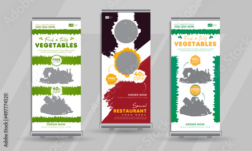 Food and Restaurant roll up banner template for hotel and roll up X- banner set for exhibitions standee design