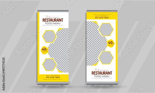 Food and Restaurant roll up banner template for hotel and roll up X- banner set for exhibitions standee design