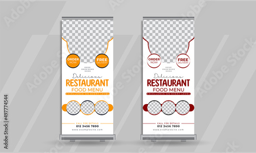 Food and Restaurant roll up banner template for hotel and roll up X- banner set for exhibitions standee design