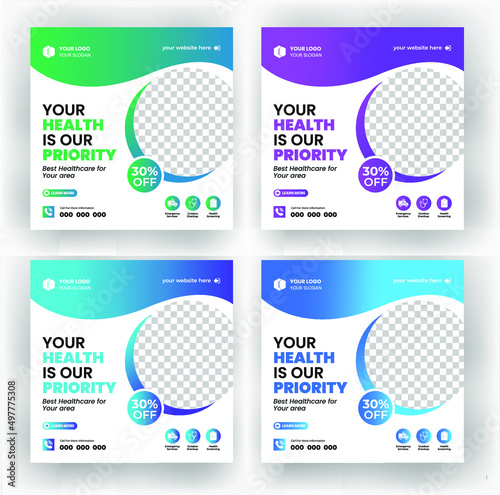 Medical Social Media Post Template, Healthcare Social Media Banner Template, Medical and healthcare social media post template. health doctor social media post banner. Medical Health banner.